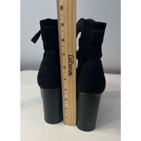 SODA Women's Faux Black Suede Lace Up Ankle Chunky Lug Heel Moto Booties 10 - Picture 5 of 8